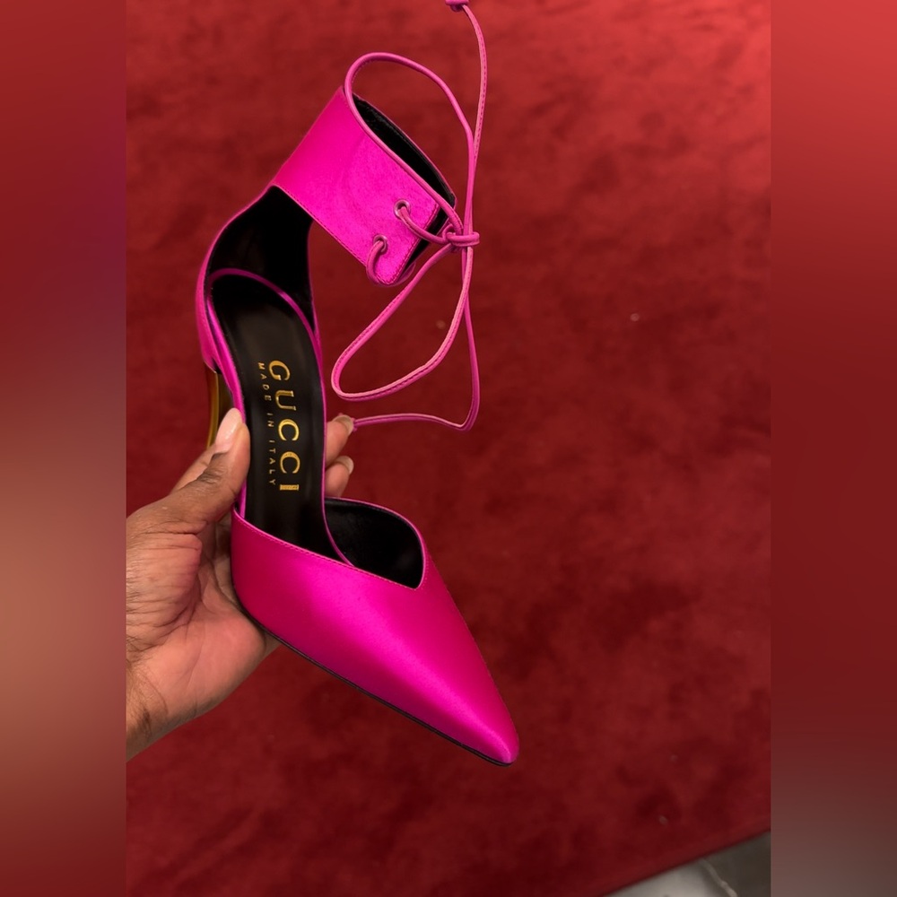 Gucci Satin Ankle-Cuff Heels - Picture 1 of 14